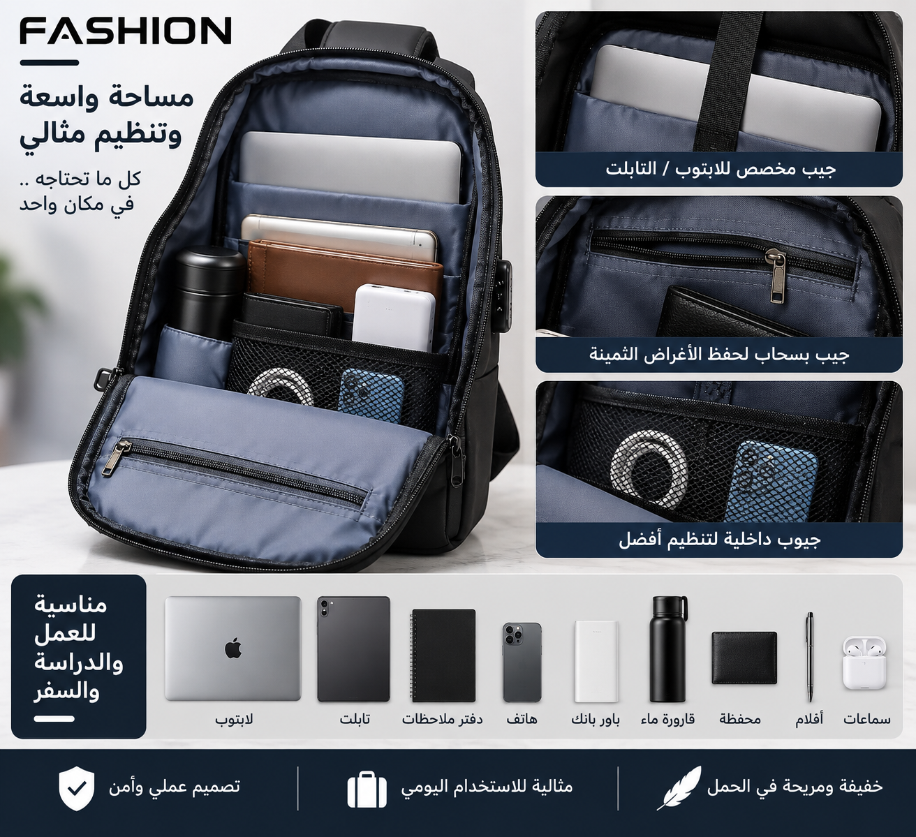 حقيبة FASHION مضادة للسرقة بقفل رقمي