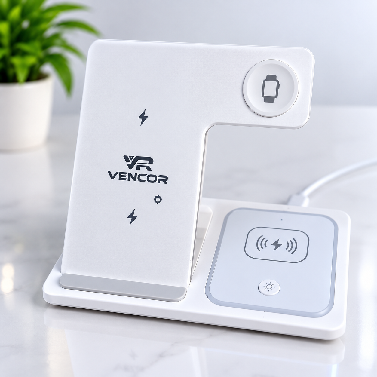 شاحن VENCOR لاسلكي 3 في 1 قابل للطي